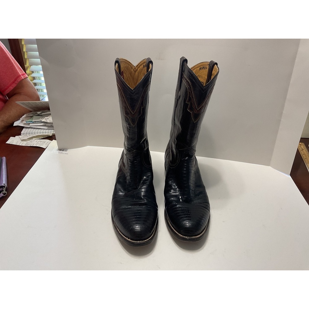 Ferrini Italia Mens Teju Lizard Skin Western Cowboy Boots Black Brown 9 EE